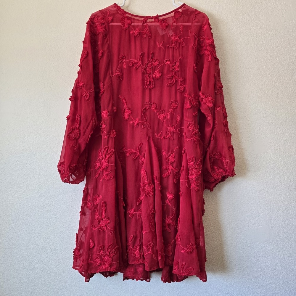 Anthropologie Mare Mare Amal Red Floral  Texture Sheer Dress Women Sz M Romantic